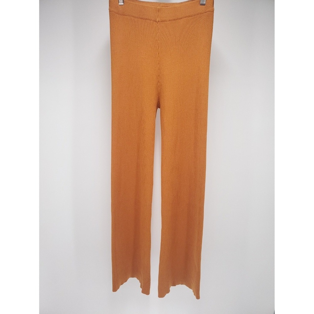 Rust Orange Ribbed Knit Flare Pants Bell Bottom High Rise‎ Stretch Y2K Boho